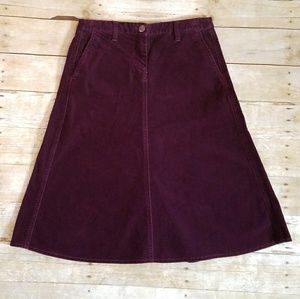 J. Crew Burgundy Corduroy Midi A-line Skirt